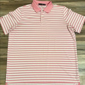 RLX Ralph Lauren Men’s XL Performance Stretch Pink White Striped Polo Golf